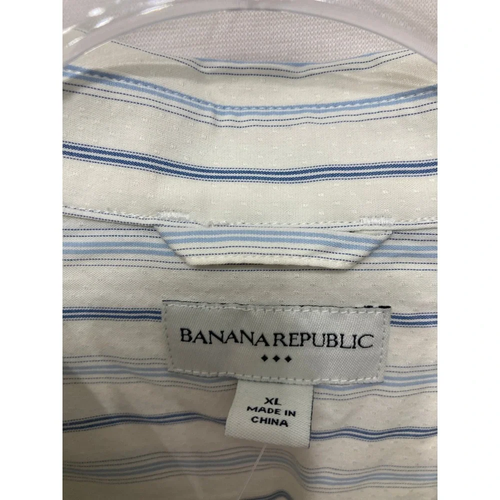 New Banana Republic Button Down Shirt XL Blue White Striped Cotton Long Sleeve